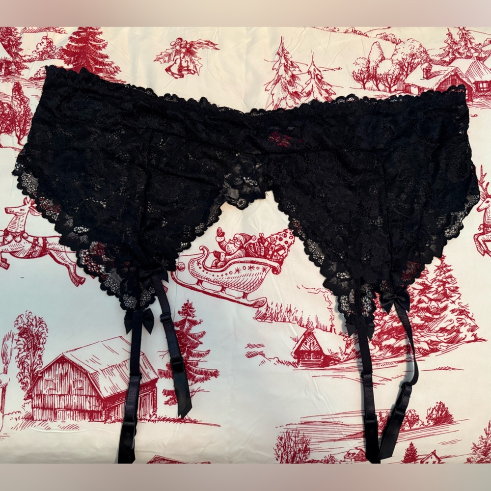 Plus Size Black Lace Garter Belt and stockings, 3X